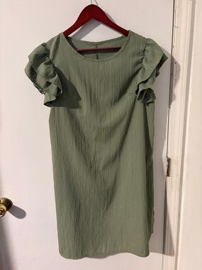 SHEIN Olive Green Ruffle Sleeve Mini Dress